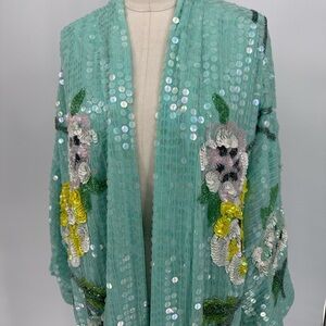 Seafoam Sequin Floral Kimono